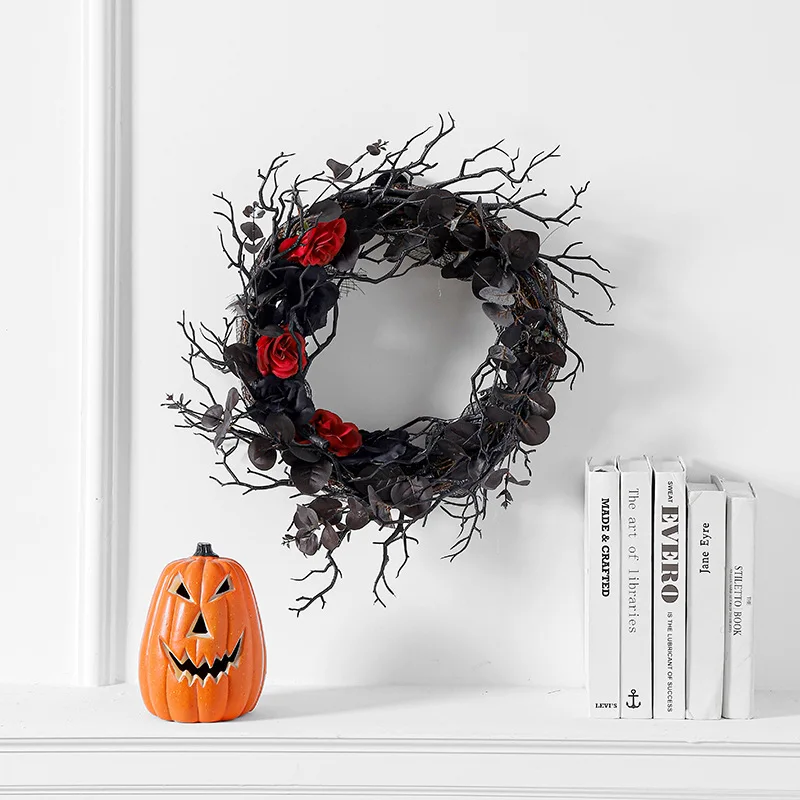 Halloween Dead Branch Garland Artificial Black Decorative Wreath Door Hanging Horror Festive Arrangement Decorative Garland