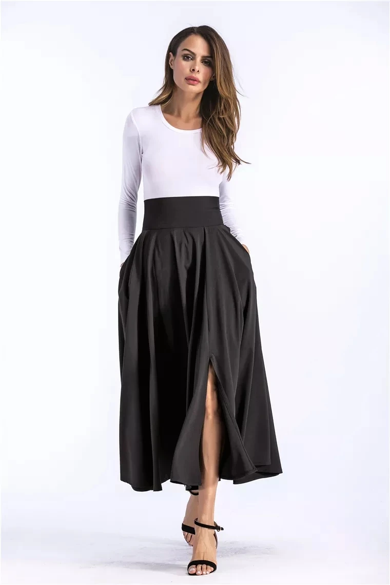 XIUYU Custom Lady Skirt Knot Front Zip Back High Waist Flare Midi Skirt Falda Plus Long Casual Maxi Bandage Midi Skirt