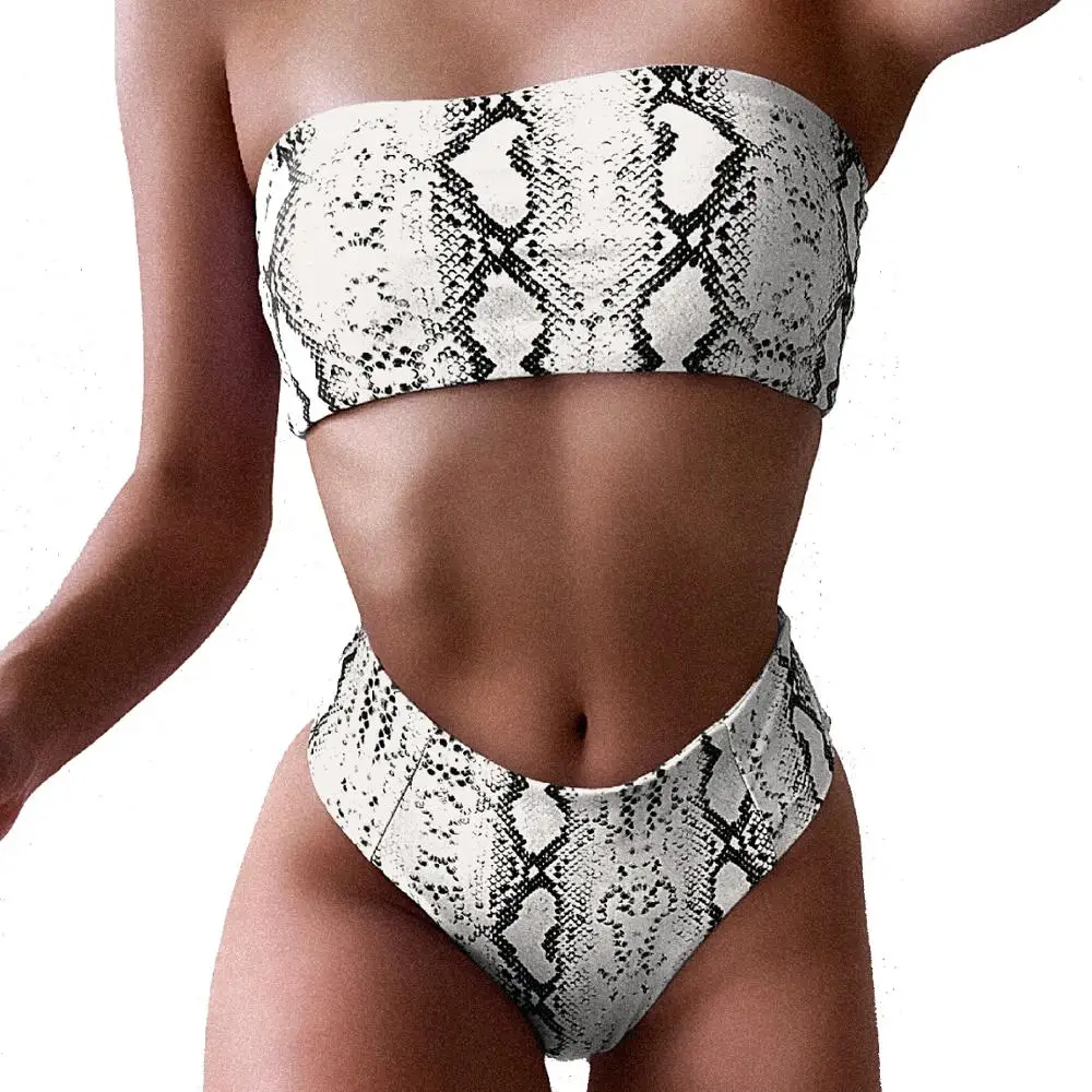 2 Pieces Bandeau Bikini Swimsuits Off Shoulder High Waist Bathing Suit High Cut Strapless Bikini Top Swimming Suit for Women