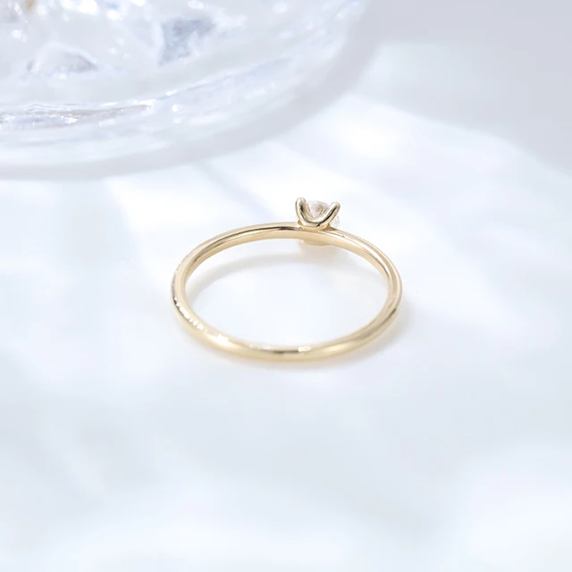 Moissanite engagement ring Solid 14K Rose gold engagement ring simple Solitaire wedding ring Anniversary gift for women