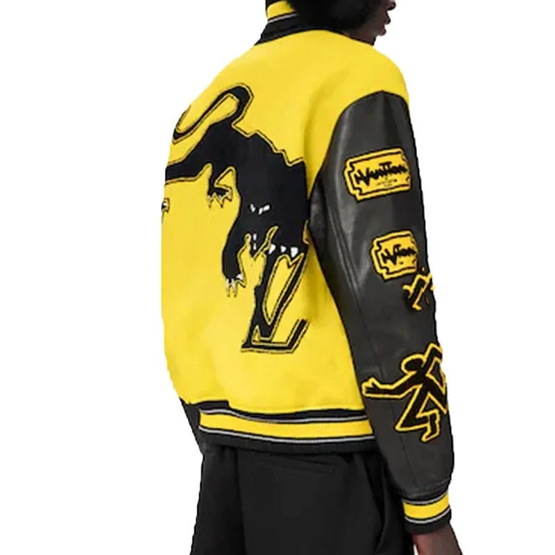 Chenille Embroidery Baseball Jacket Custom Logo Stitching Leather Sleeve Uniform Cardigan Jacket Men Bomber Jacket Coat