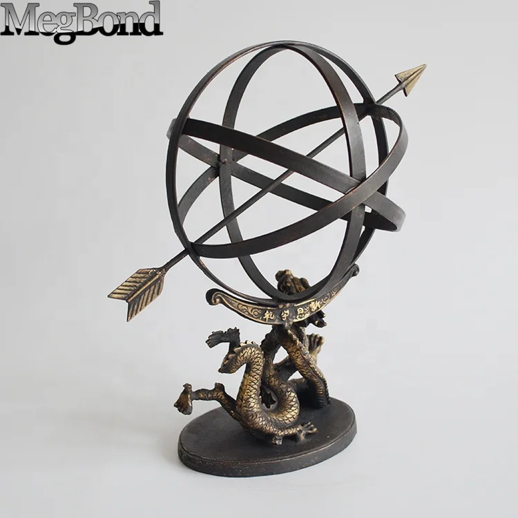 Cast iron Chinese dragon decorations bronze sphere decor,  metal Armillary sphere with  dragon design