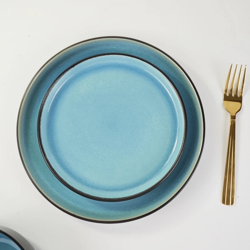 Hot sale luxury 16 piece reactive glaze stoneware dinnerware set with plate mug and bowl