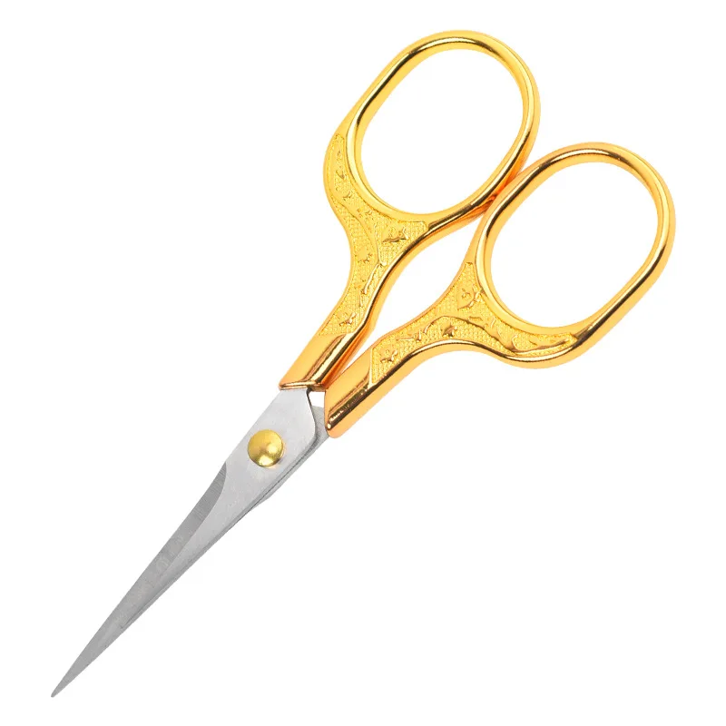 Vintage Gold Sewing Cut Scissors Small Engraved Fabric Embroidery Scissors