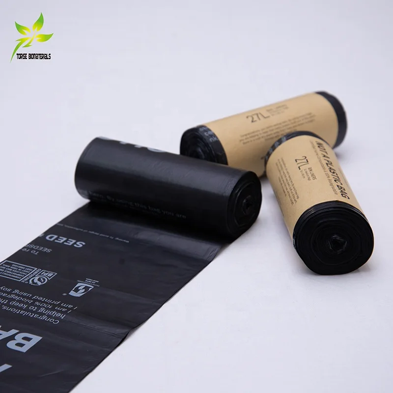 100l Eco Friendly Wholesale Cornstarch Custom Black 100% Biodegradable Compostable Plastic Garbage Bags On roll