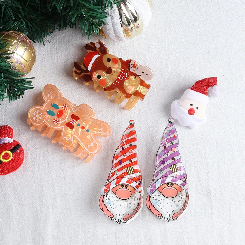 Christmas Gingerbread Man Hair Claw Cute Elk Deer Crab Hair Clip Cartoon Claw Clip Hair Accessories for Women Girls