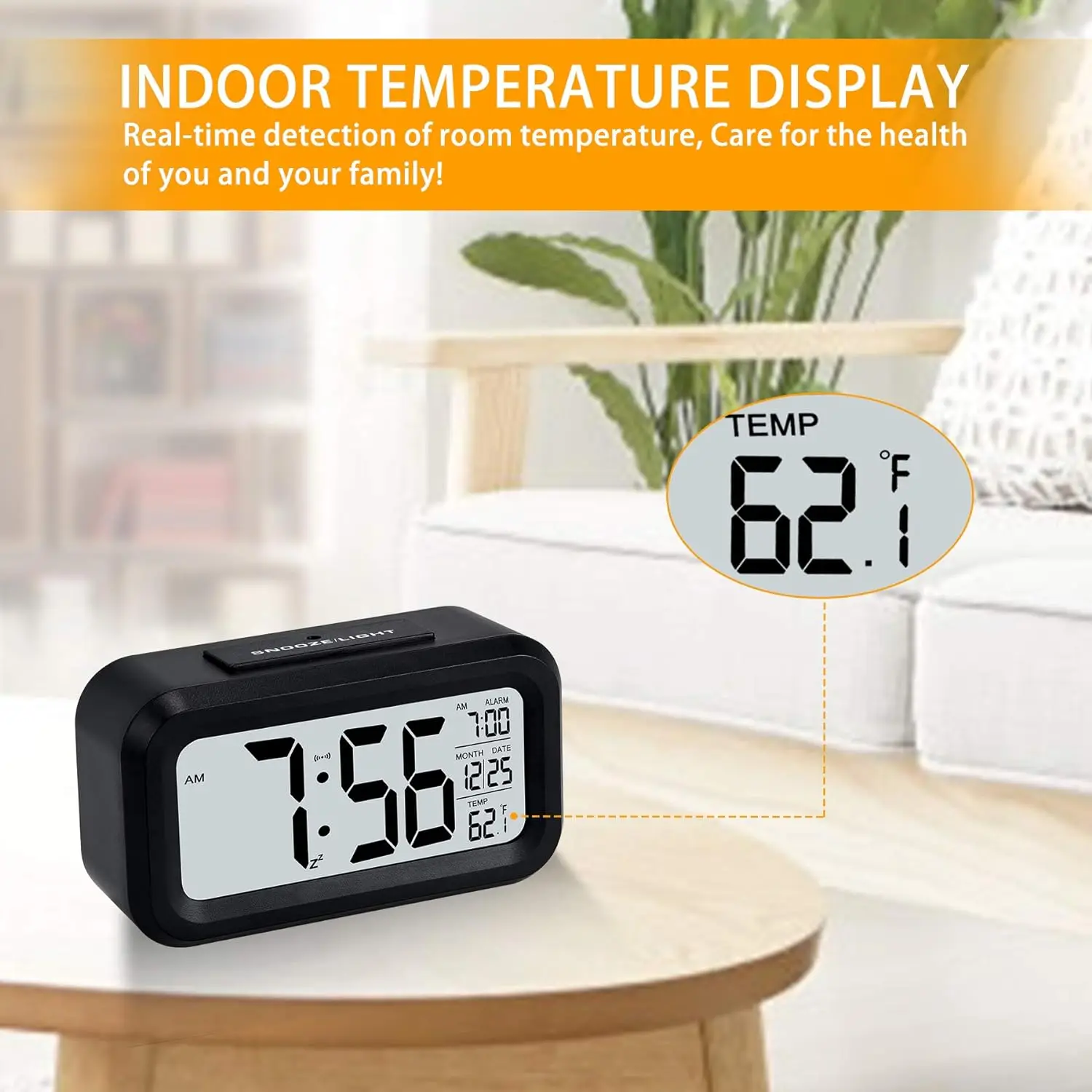LCD digital clock large display calendar date time and temperature led table desk clock smart night light alarm clock