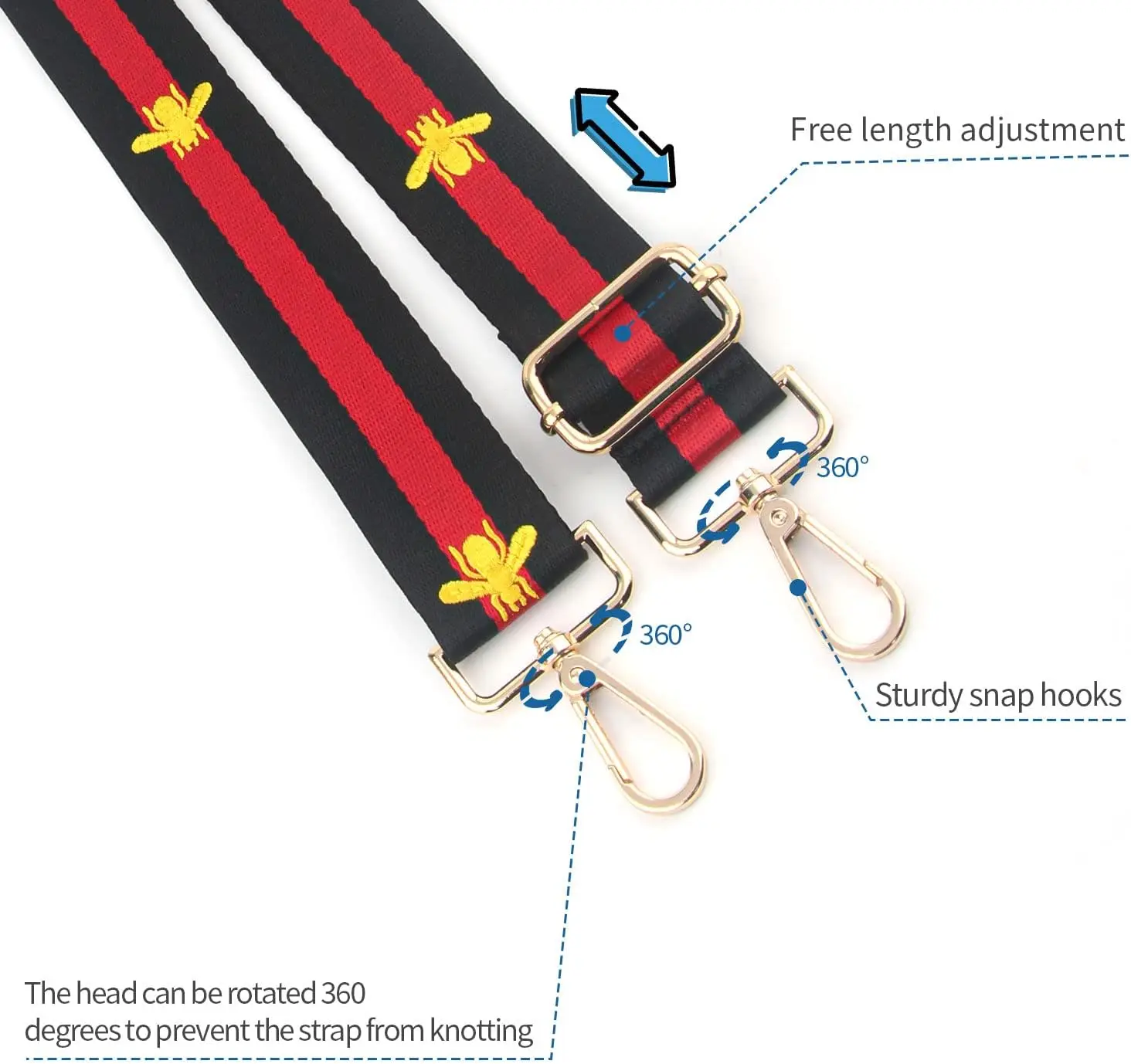 Custom Sublimation Printed Logo Woven Neck Adjustable for Women Handle Handbag Crossbody Polyester Nylon Shoulder Bag Strap