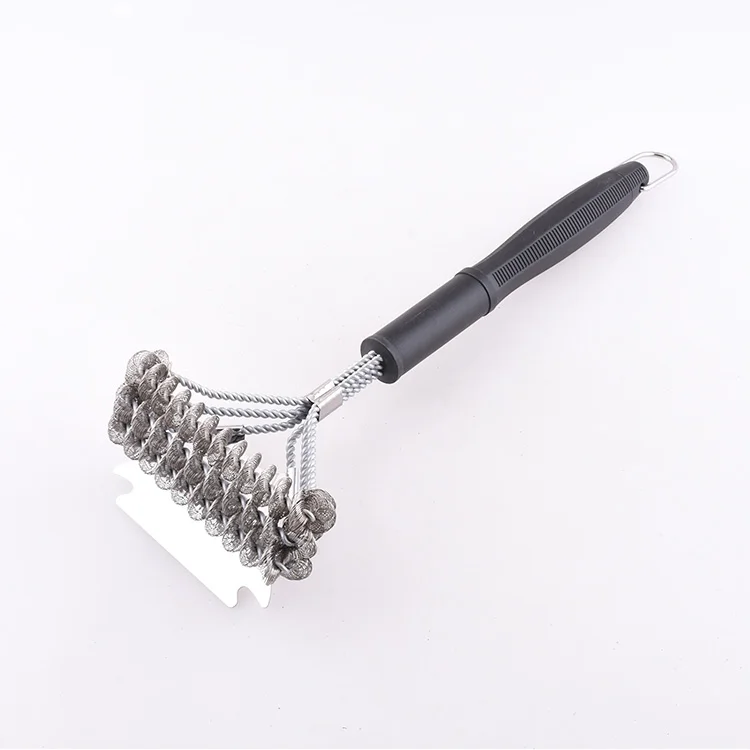 Durable 3 in 1 Extra BBQ Grill Cleaning Brush and Scraper Stainless Steel Wire PP Barbecue Cleaning Brush
