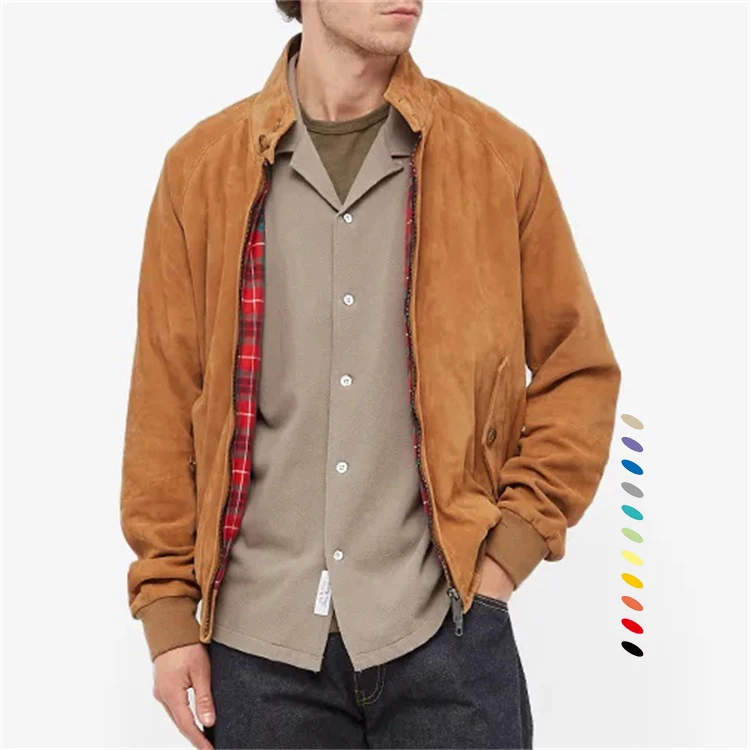 Custom funnel neck plain blank suede bomber harrington jacket for men