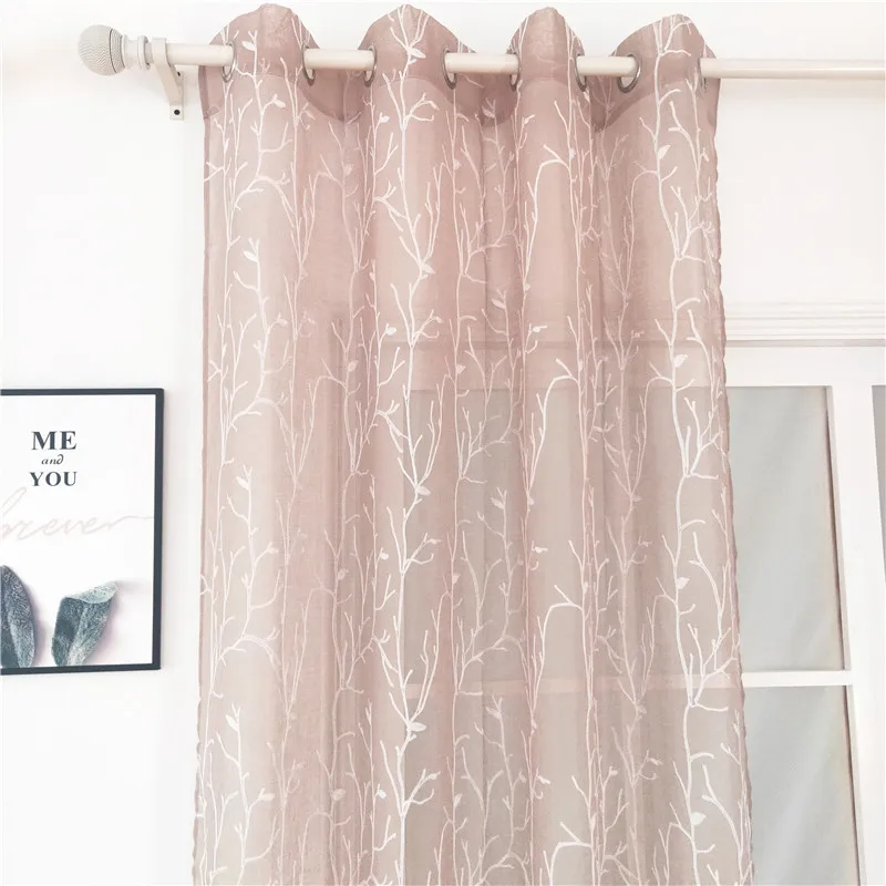 Wholesale Home Modern Simple Tree Pink Ready Fancy Floral Tulle Lace Embroidery Curtains For Cheap Sheer Embroidered