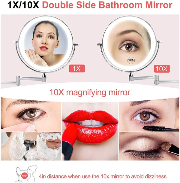 8 Inch Rechargeable Wall Mounted Lighted Makeup Vanity Mirror