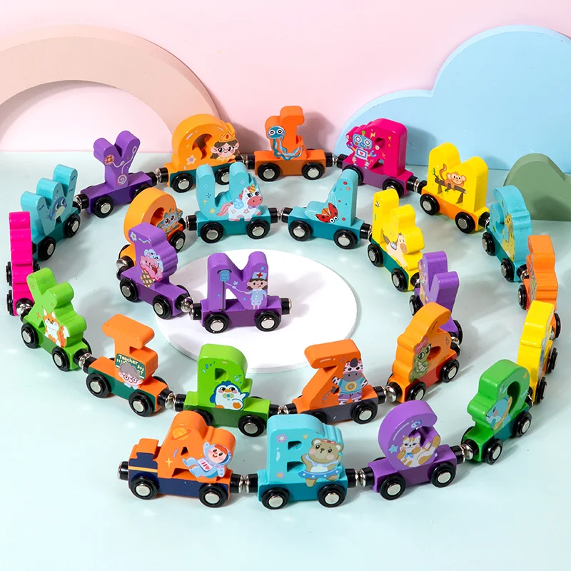 Montessori Educational Toys Magnetic Train Toys Assembled Magnetic Animal Number Wooden Magnetic Mini Train toys Set