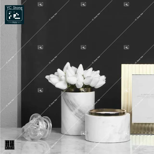 Mini White Marbled Small Flower Pot Creative WhiteMarble Indoor Plants Pot