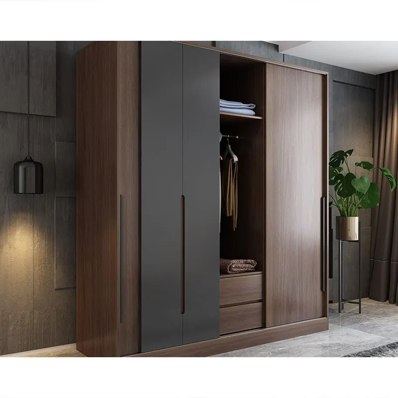 2023 Luxury Modern Wooden Bedroom Wardrobe Combination Minimalist Design Sliding Door Wood Veneer Household Wardrobes