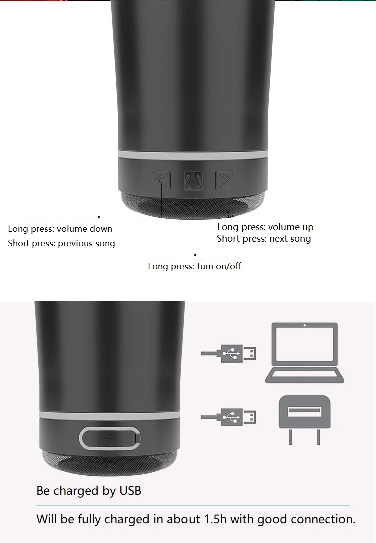 IPX6 Waterproof 30oz stainless steel bluetooth water bottle handsfree wireless speaker tumbler cup