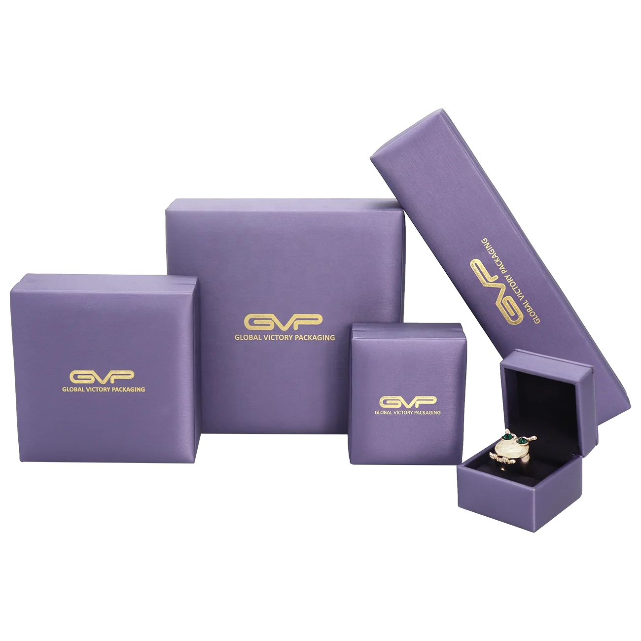 Wholesale Custom Logo Purple Bracelet Ring Necklace PU Leather Jewelry Box Packaging