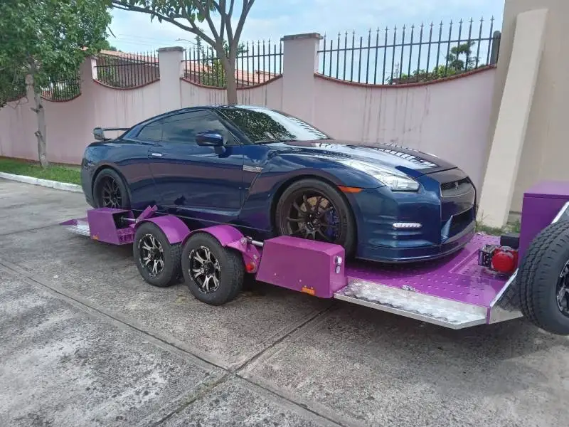 Car hydraulic 3 tonne trailer low bed tilt trailer tandem car trailer with 12000 lbs winch