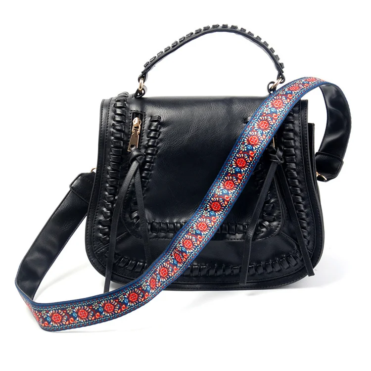 Western Style Braided Cover Womens Messenger Bag PU Leather Large Capacity Bohemian Strap Crossbody Bag sling bags