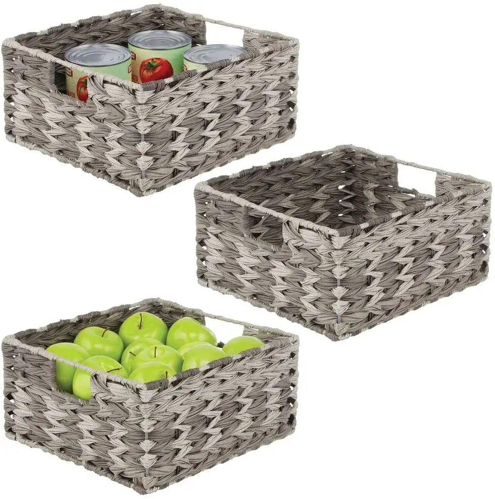 Rattan Storage market Basket Plastic Weaving Organizer Container Baskets for Living Room,BathrooM,Kitchen