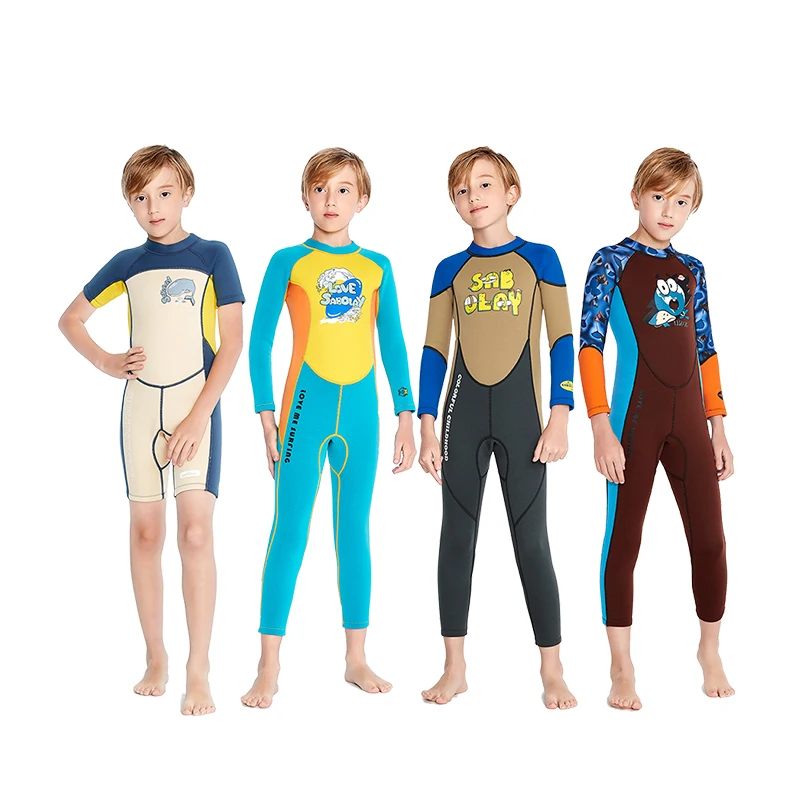 Sabolay New Style Kids Full Wetsuit 2mm Neoprene Warm Sunscreen One Piece Boys Swimsuit Wetsuits Scuba Diving Suit For Children