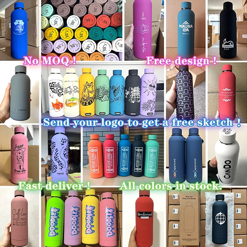 TY 350ml 500ml 750ml Double wall Stainless Steel Insulated Water Bottle rubber paint printed bottle small mouth sports bottle