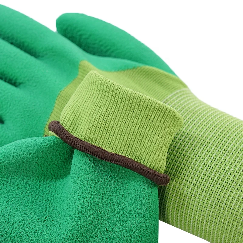 Contact Gloves Luvas Guantes, 13-Gauge, Hi-Vis Green Nylon Shell, Green Foam Latex Palm Coating