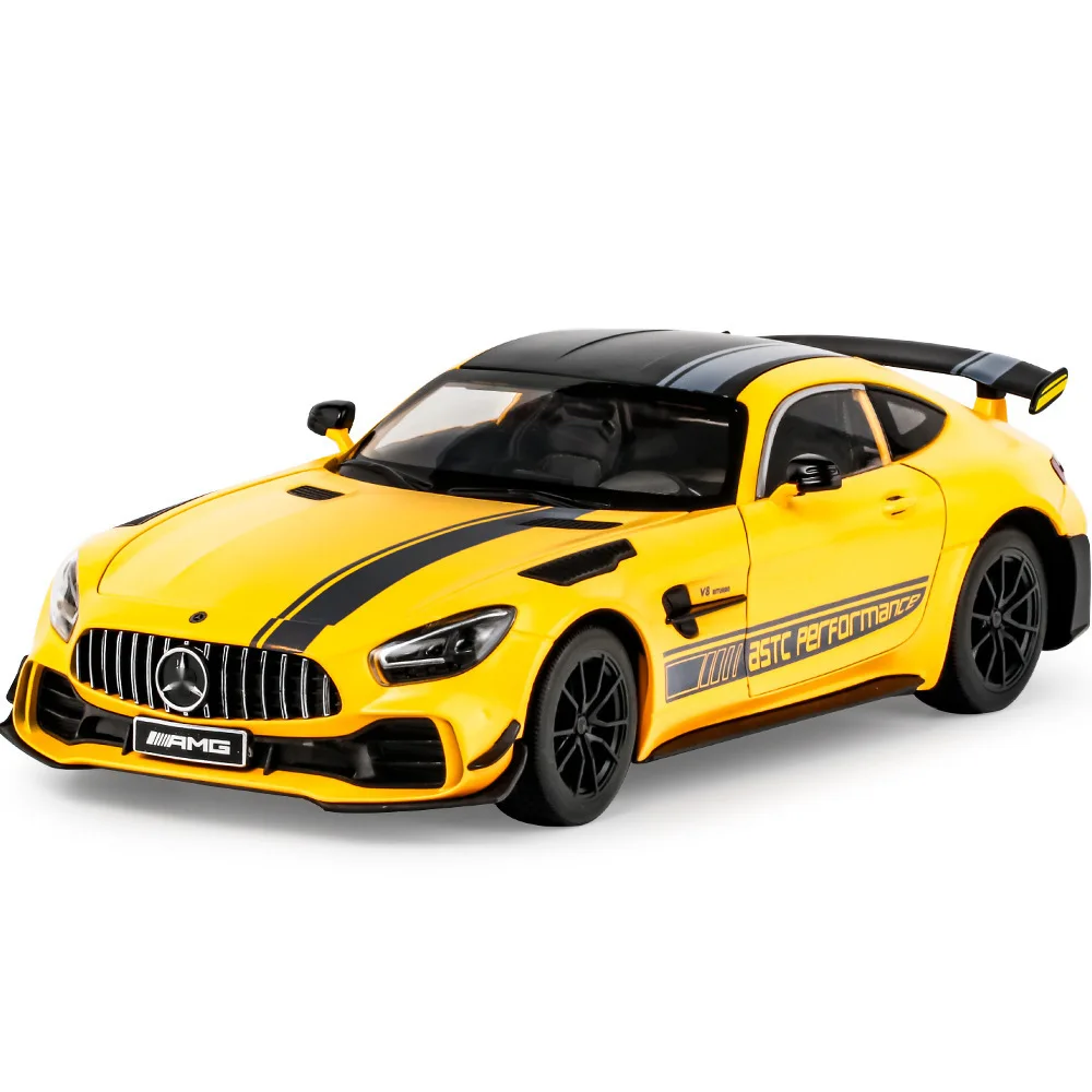 Diecast simulation 1:18 Mercede-Benz GTR metal sports car asound and light pullback display collection gift alloy car model toy