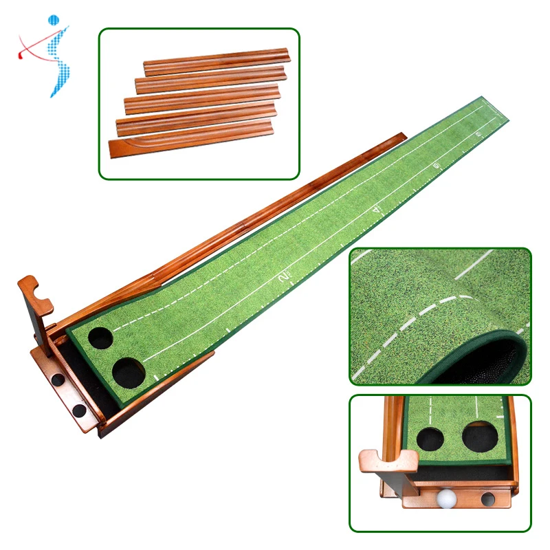 Indoor Set Golf Putting Training Mat Wrinkle-Resistant Golf Desktop Putting Practice Set Wood Golf Putting Green Mat