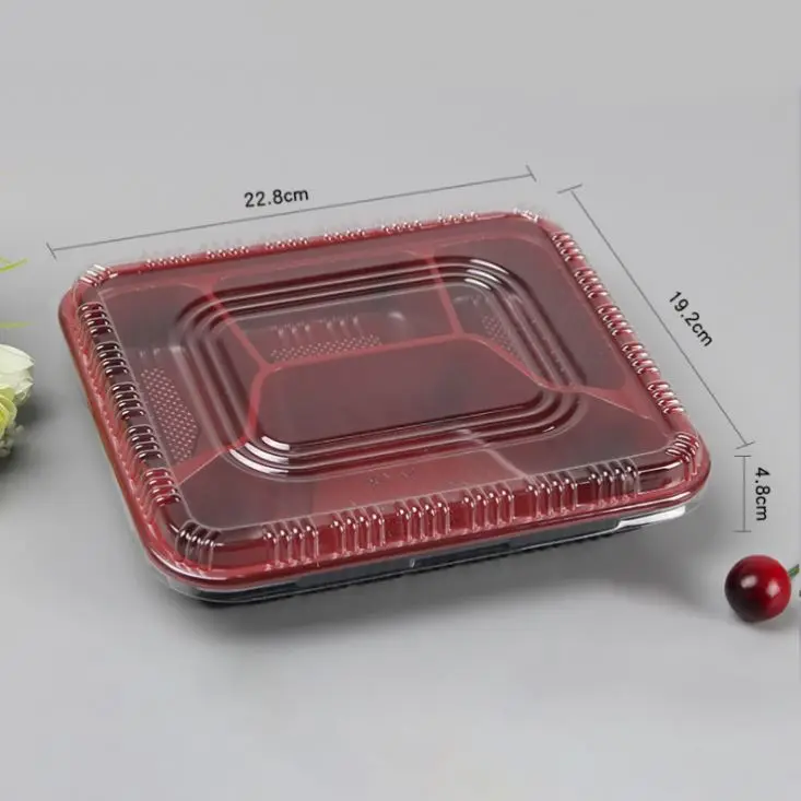 Eco custom one time use food packaging clamshell pp disposable take out plastic bento lunch box 4 compartment