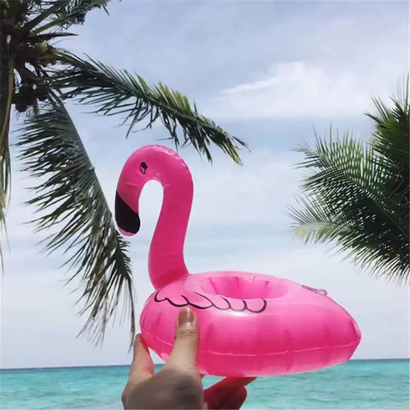 Custom PVC inflatable round floating flamingo water car drink cup holder Beach Float Beverage Coasters Swimming Pool Inflatable