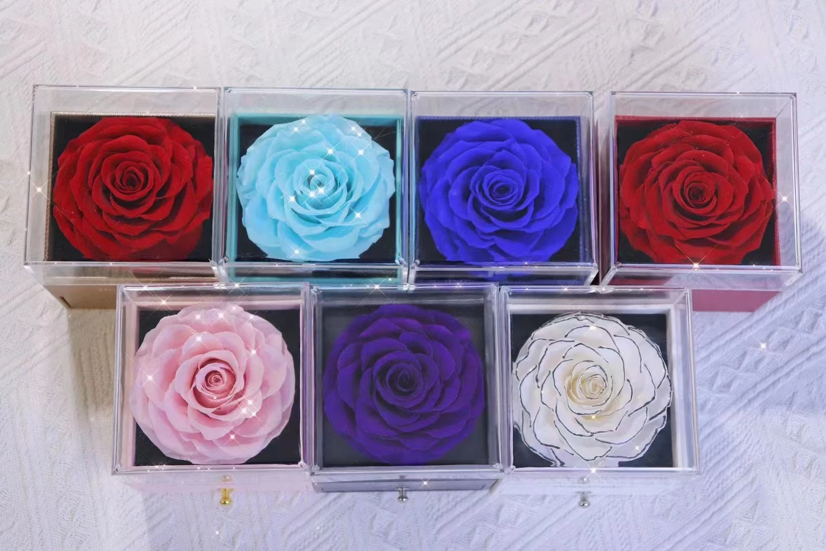 Valentines Mother Day Gift Preserved Roses in Acrylic Box With I Love You Necklace