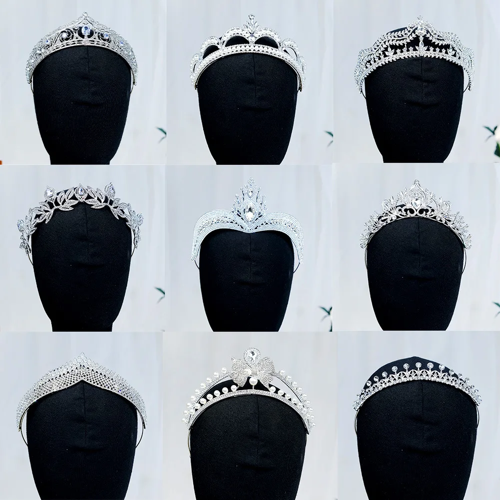 Adult Birthday Party Alloy Crown Pearl Rhinestone Jewelry Cake Crown Princess Wedding Dress Hair Accessories Bridal Tiara