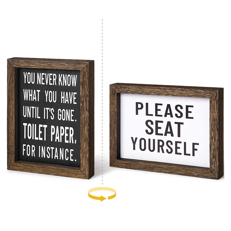 Customized Rustic Signs 2 Sided Farmhouse Funny Bathroom Signs Decor Wooden Box Sign