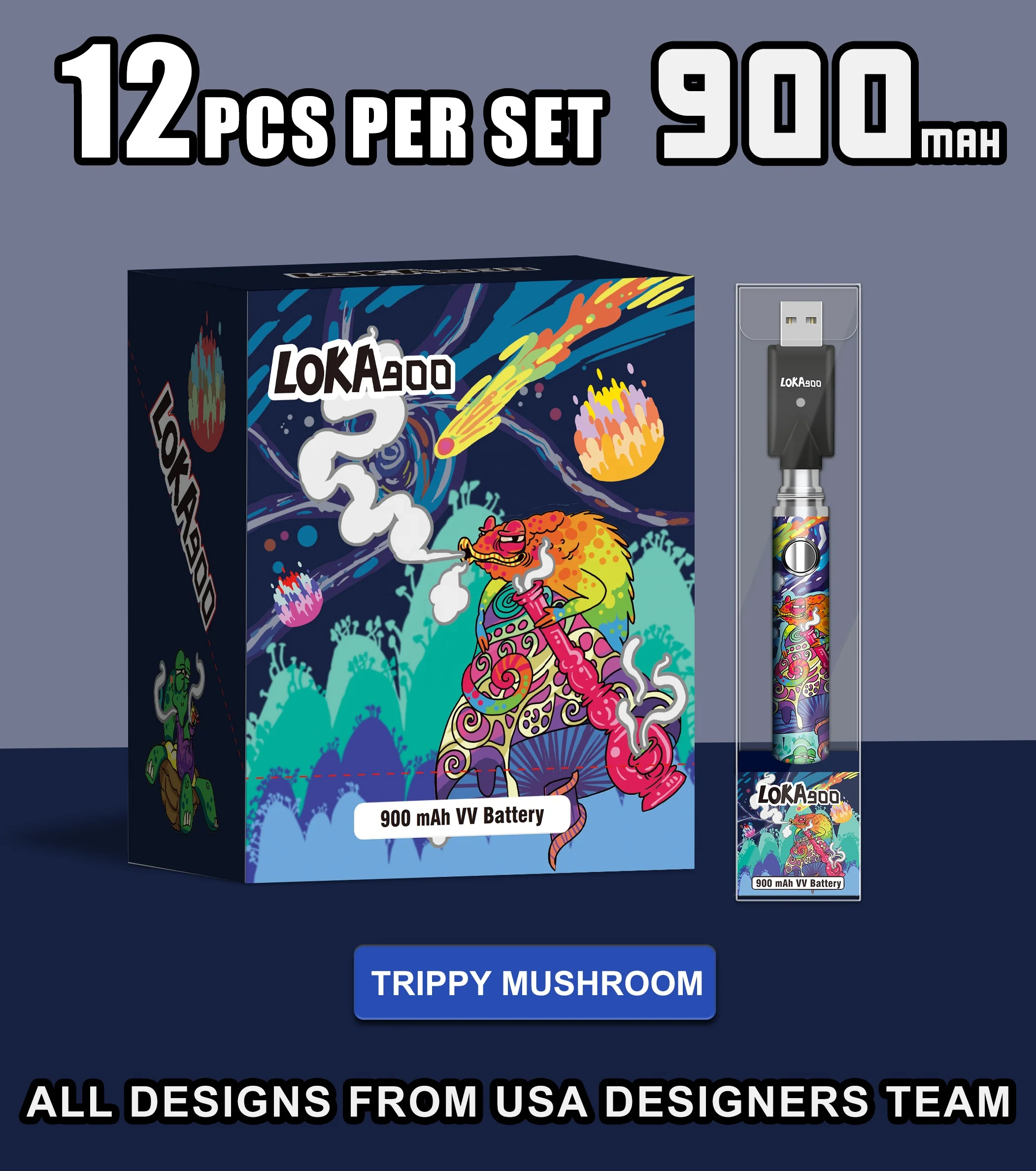 2021 Unique Design Vape Pen Battery Loka 900mAh 510 Thread Cbd