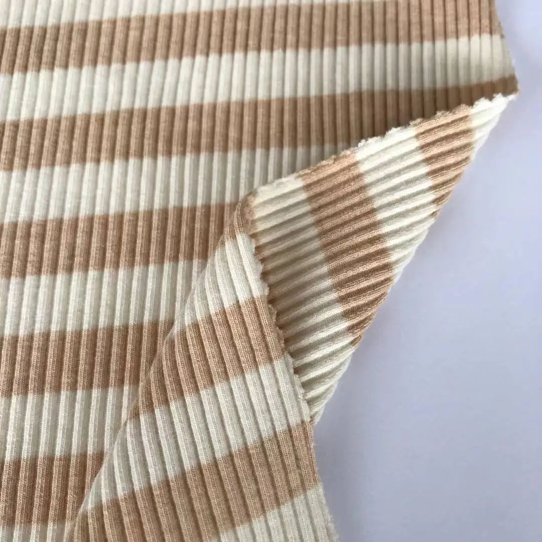 2022 Textile Organic cotton Spandex Yarn Dyed Jersey Rib Fabric Factory