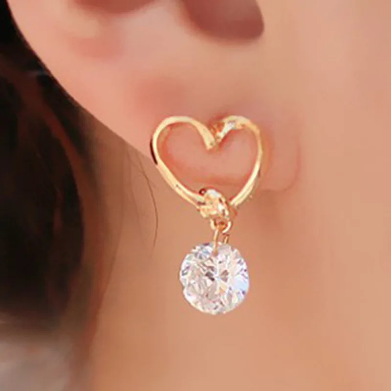 Women Accessories Love Hypoallergenic Earrings Bridal Luxury Fashion Openwork Heart Gold Plated Zircon Jewelry Earrings