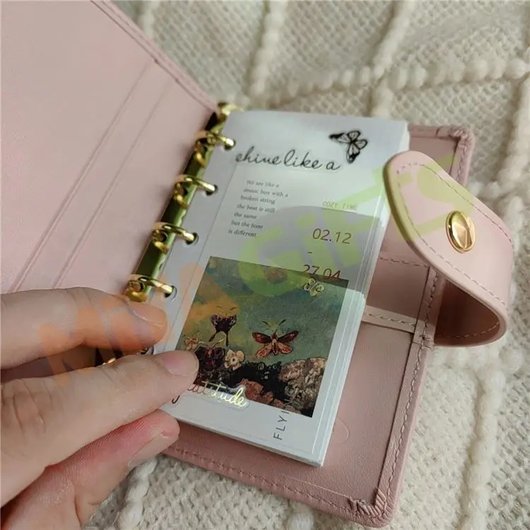 custom leather mini A8 M5 5 ring binder planner agenda cover budget binder wallet small pink cute with charms