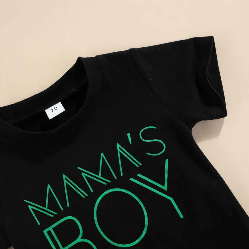 Baby Kids Summer Wear Solid Color Boys Short sleeve T-shirt+Shorts Print Shorts Two-piece Set Custom Mothers Day Clothing