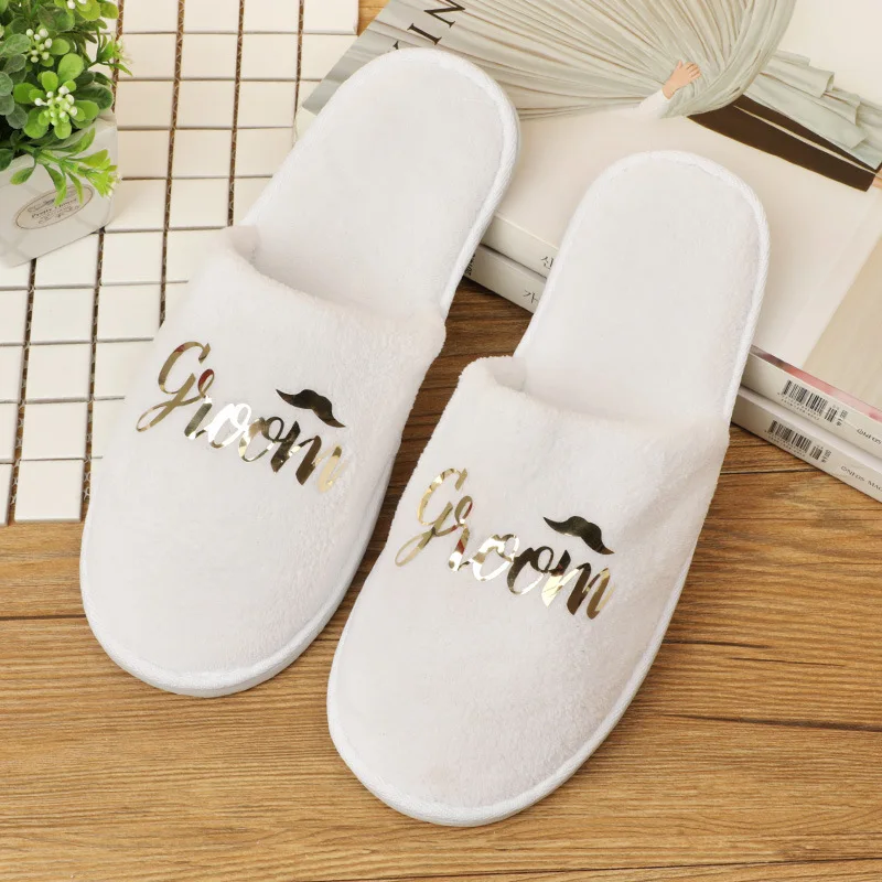 Custom Logo Wedding Disposable Luxury Coral Fleece Slippers For Hotel Guests Slipper Bridesmaids Slipper Wedding