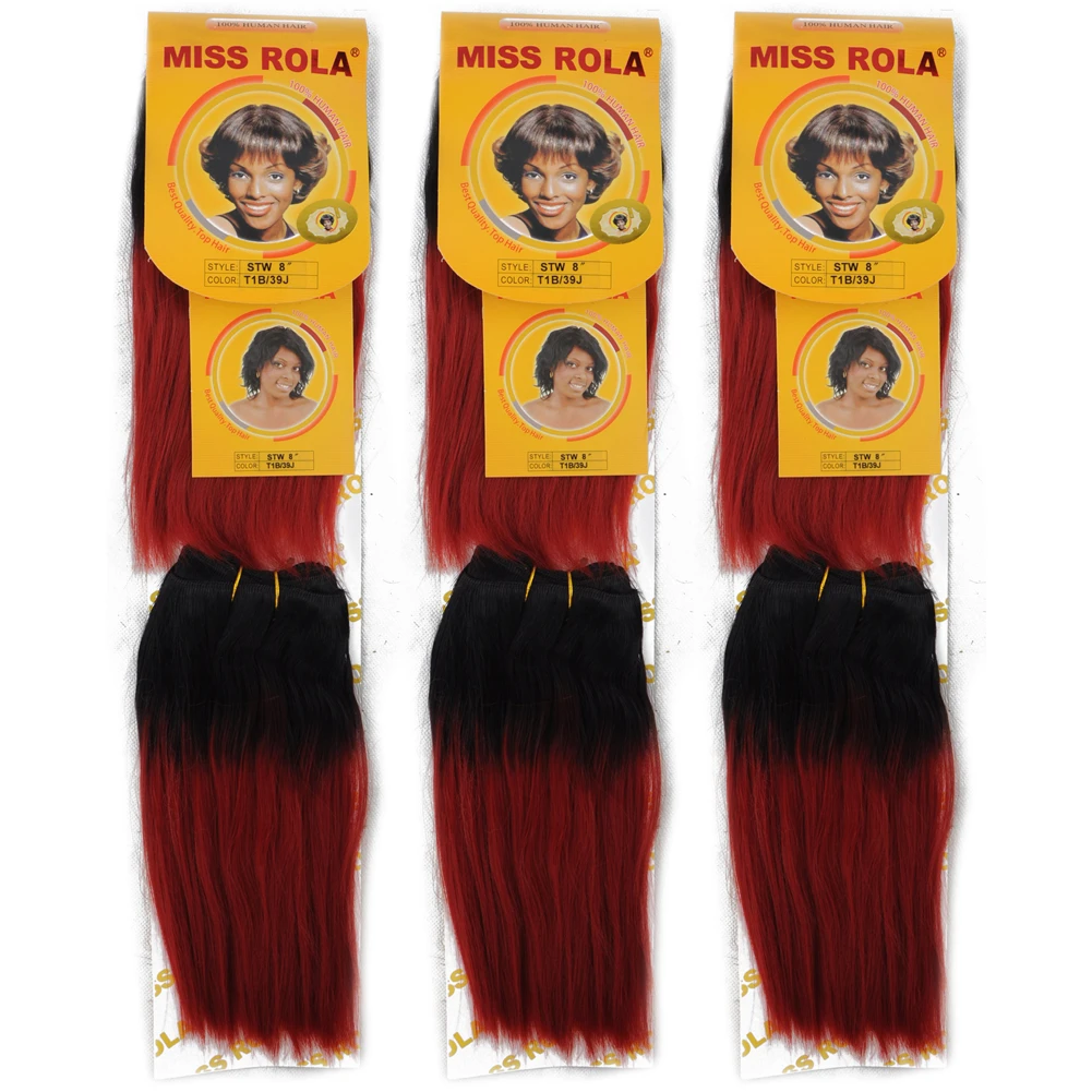 STW 8 Straight Bundles Weave Hair Weft 2 Bundles a Pack 100G a Pack  Synthetic Hair Extension 8 inch,Mix Ombre Black&Wine