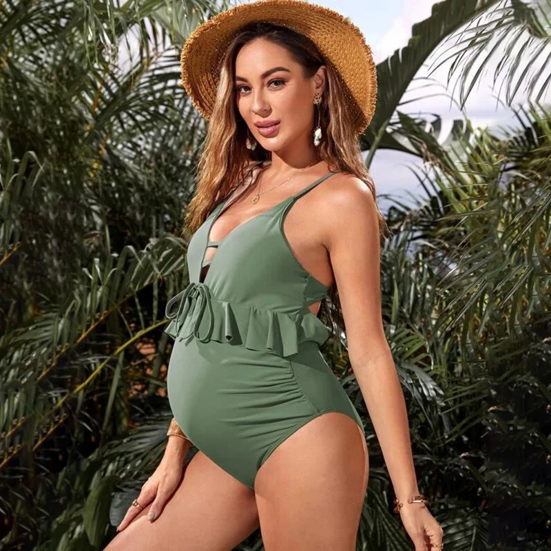 8825 Maternity Swimwear Women Sexy Beach Body Suit Ruffle Floral Print Pregnant One Piece Swimsuit Plus Size Female Swimwear