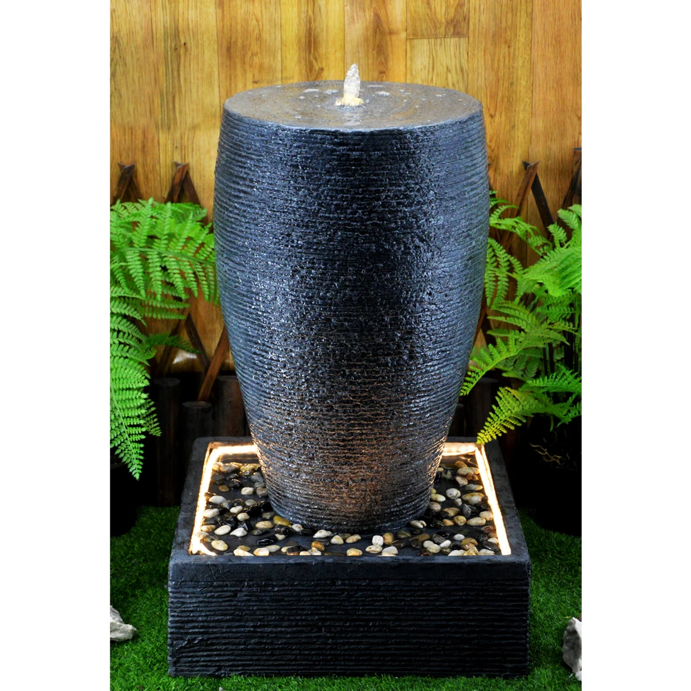 90CMH stone look outdoor jar fountains with led lights  for garden decoration