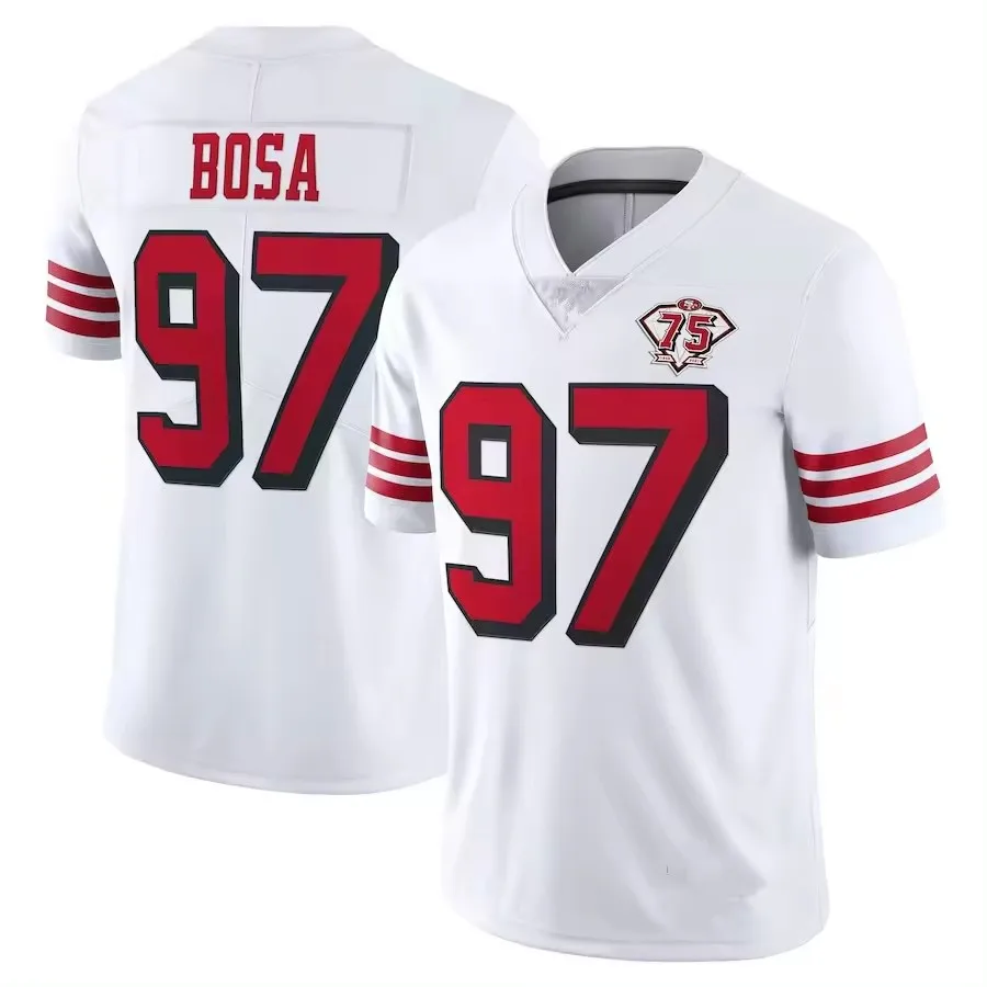 SF Team 97 Nick Bosa Wholesale Top Quality Red Stitched VP Limited Football Games Jersey Shirts With 75th Anniversary Patch