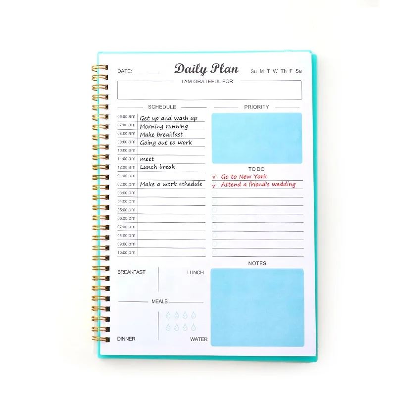 Professional planner supplier custom printing undated non dated daily spiral planner calendar notebook with pocket and sticker