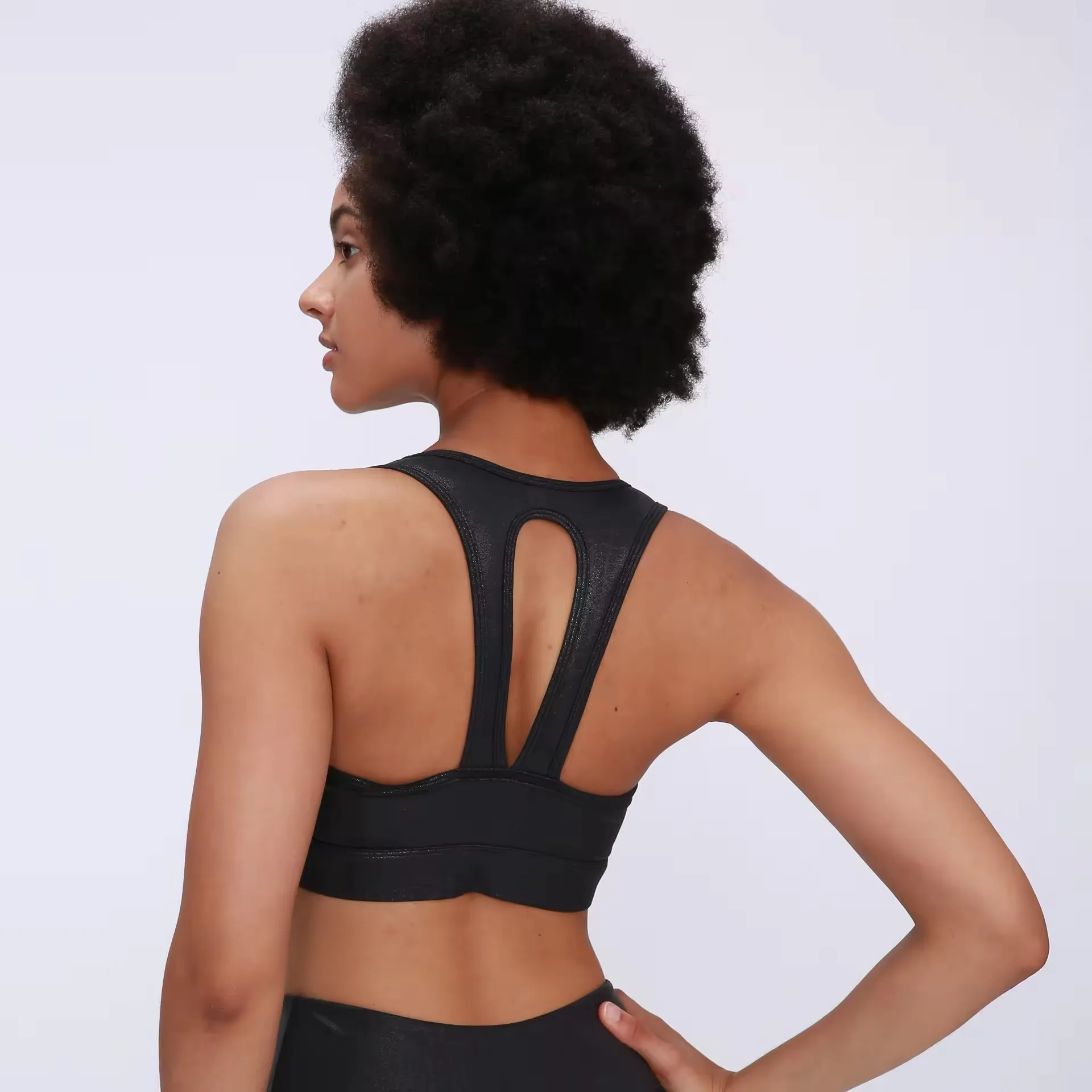 Luckpanther Sports Bra Crop Top Back Cut-out Womens  Fitness Backless Crop Sports Bra With Embossed Animal Pattern
