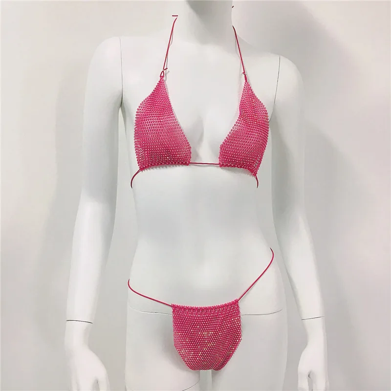 Custom rhinestone bikini set carnival sexy lace-up outdoor beach two-piece swimsuit