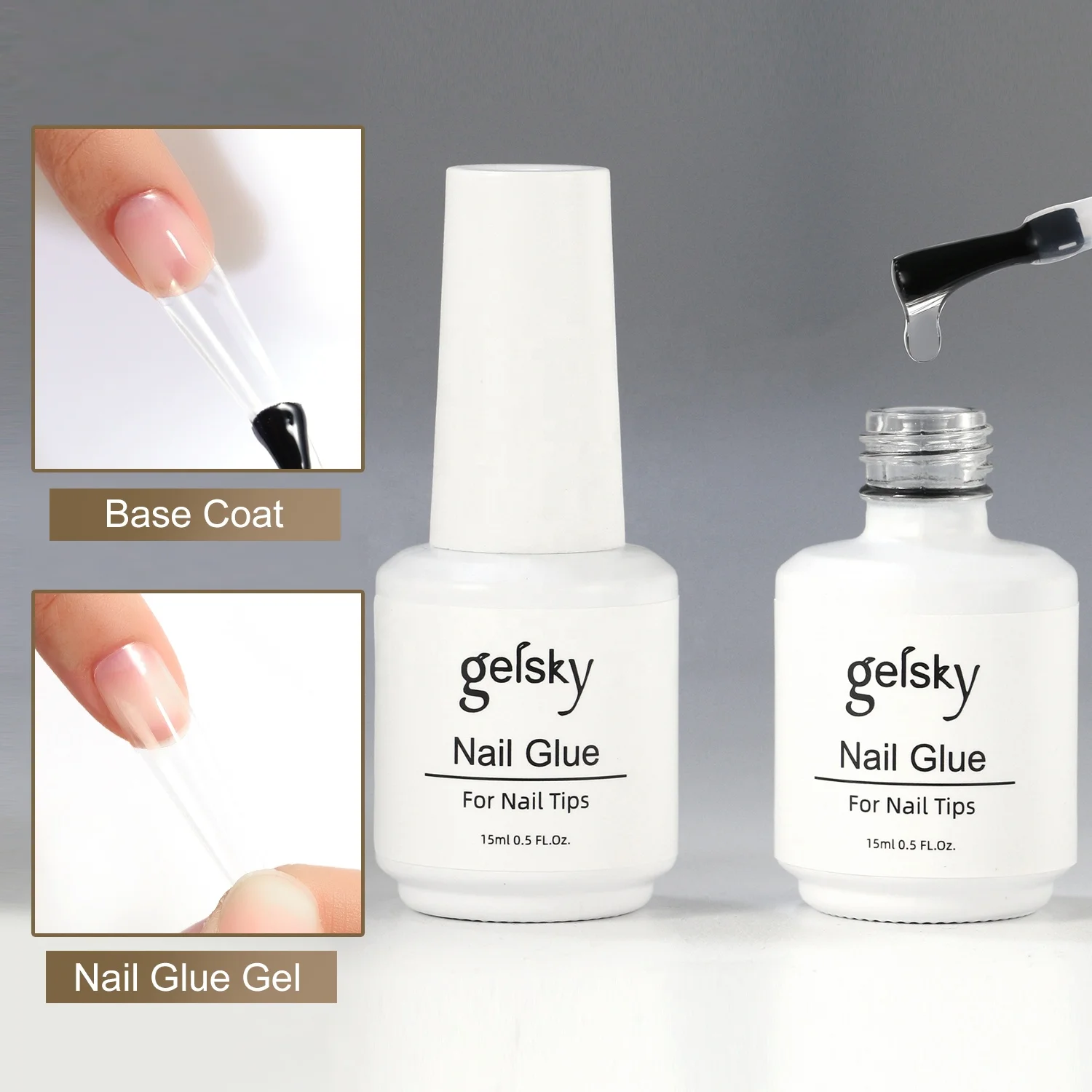 Gelsky Nail Art Base Gel Glue 2in1 Multi Purpose Nail Glue Gel Solid Nail Tips Glue Gel