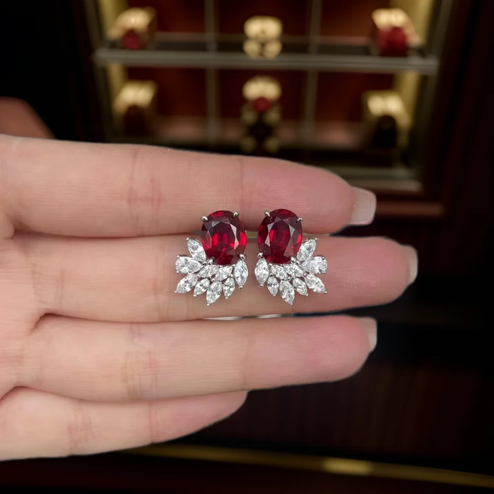 Trendy Design Flower Earrings With Ruby Stone Wholesale Price 14K 18K Solid Gold Earrings Jewelry Women Vietnam Manufacturer BT3