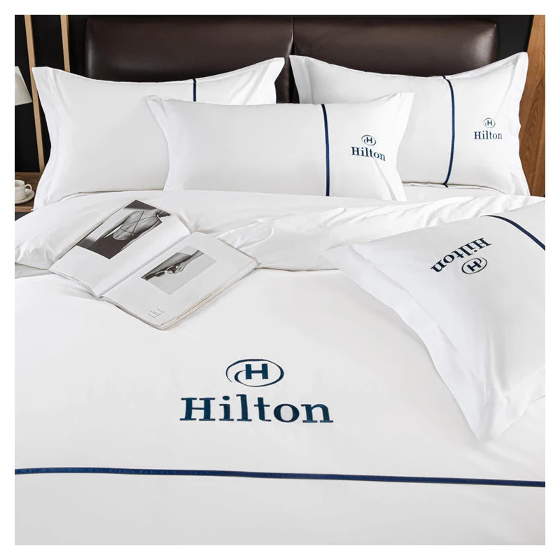 Высококачественные комплекты постельного белья для гостиниц из 100% хлопка, коллекции белых постельных принадлежностей для гостиниц на заказ